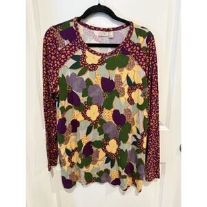 Logo Lori Goldstein Sz Large Womens Purple Boho Bold Print Tunic Pockets Stretch